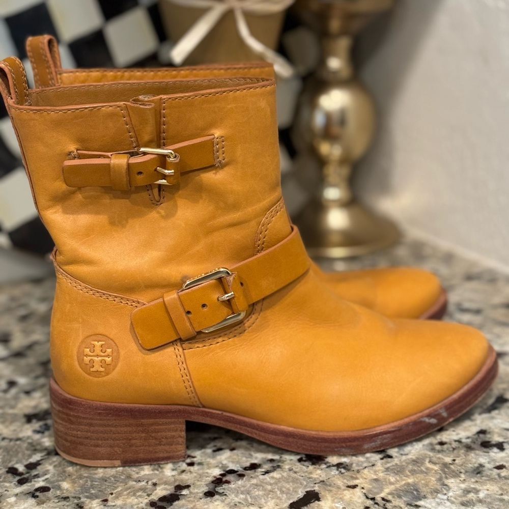 Tory Burch Mustard Leather Ankle Boots